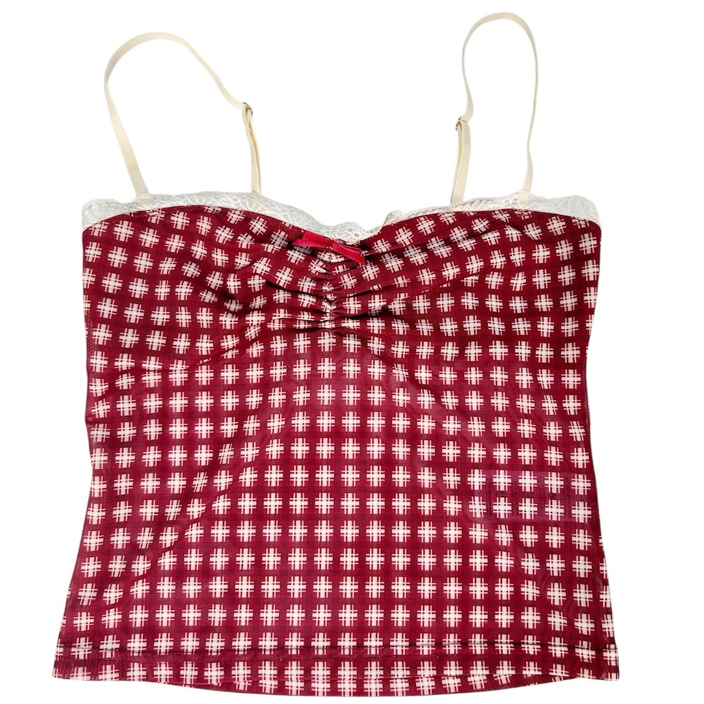 EDIKTED Check Mesh Sweetheart Camisole Checkered Cami Top Women’s Small